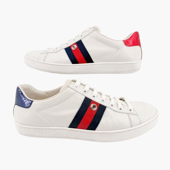 Gucci Crystal Bow Ace Sneakers EU 37.5 US 7.5 White Leather Low Top Lace Up Shoe - Picture 8 of 13
